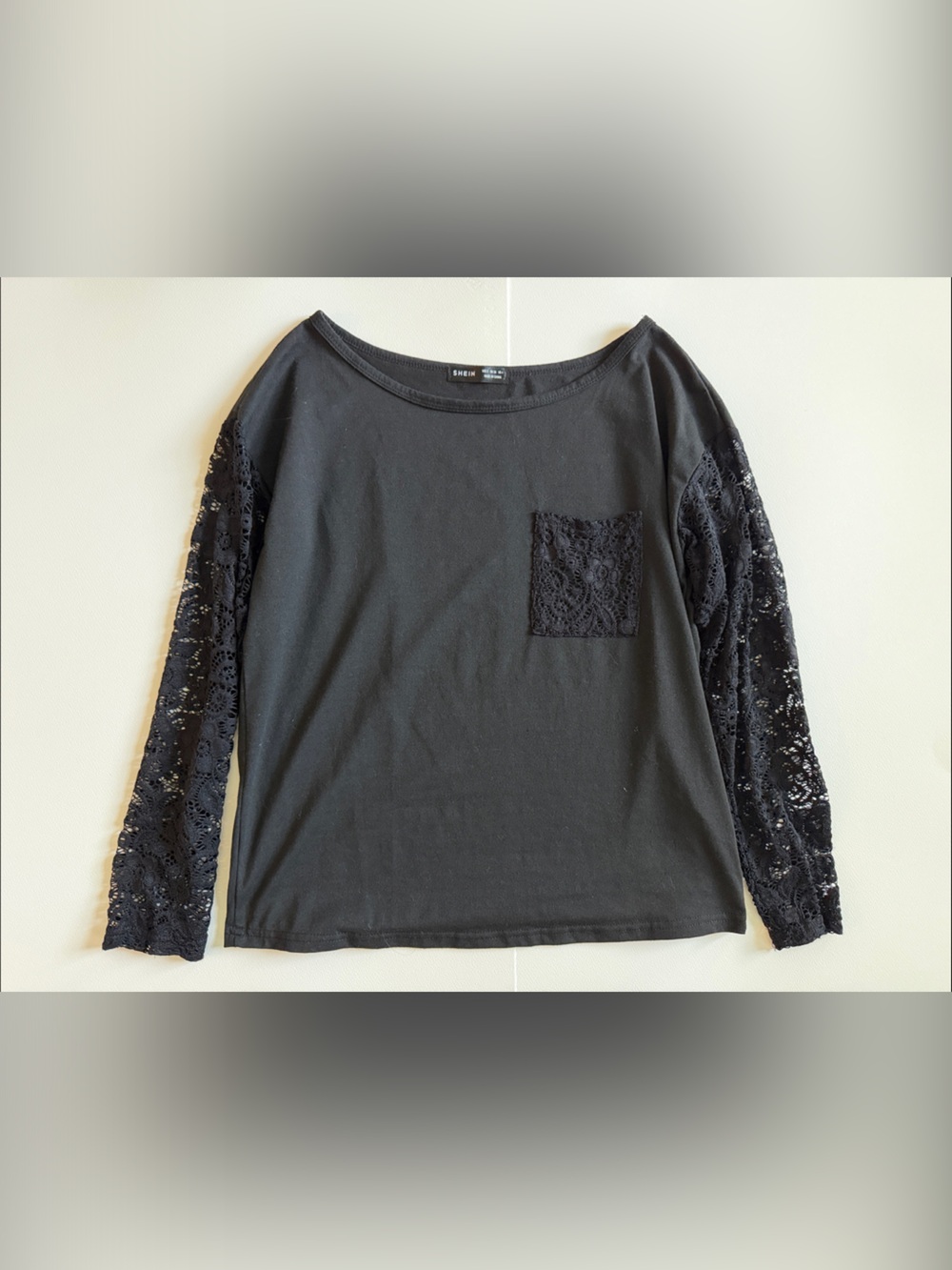 SHEIN Black Lace-Sleeve Long Sleeve Tee